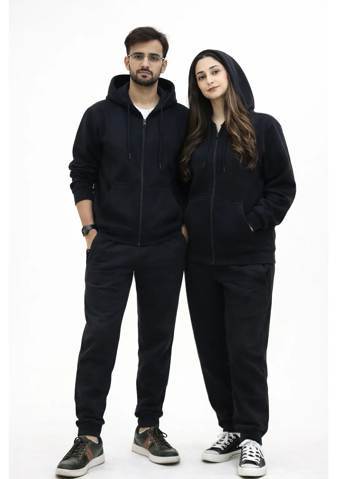 Nxtwears Unisex Winter Premium Black Zipper Hoodie & Trouser Set