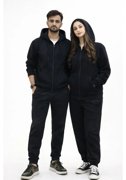 Nxtwears Unisex Winter Premium Black Zipper Hoodie & Trouser Set