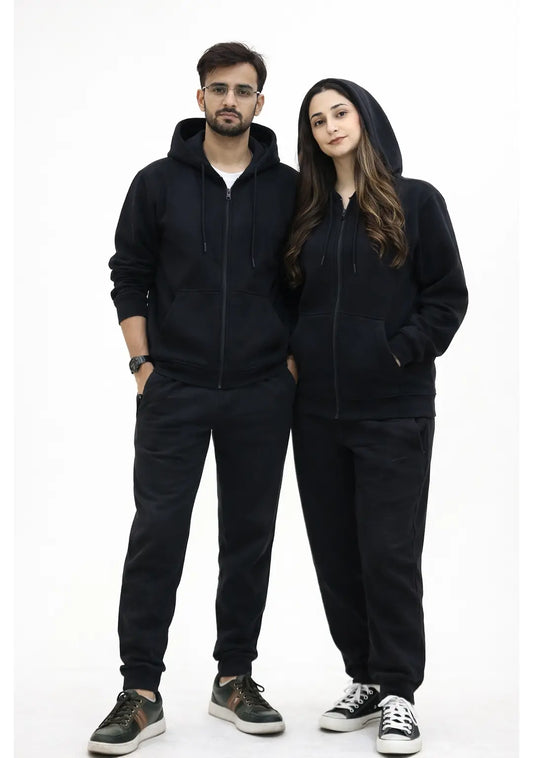 Nxtwears Unisex Winter Premium Black Zipper Hoodie & Trouser Set