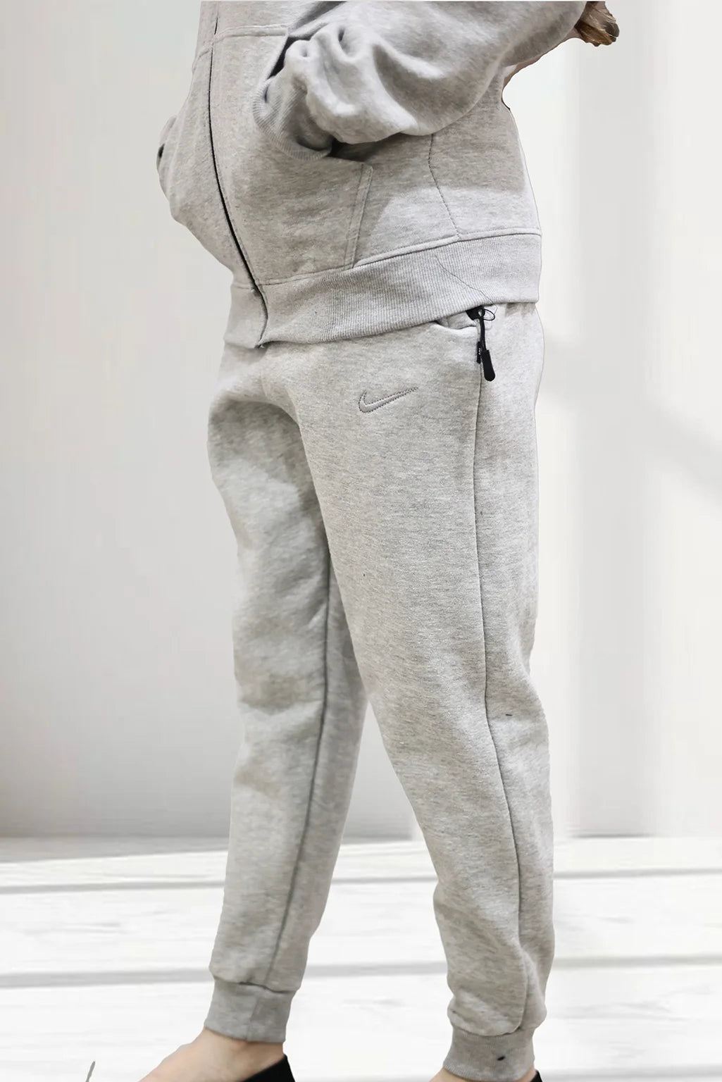 Close-view details of Nxtwears Grey Zipper Hoodie Set