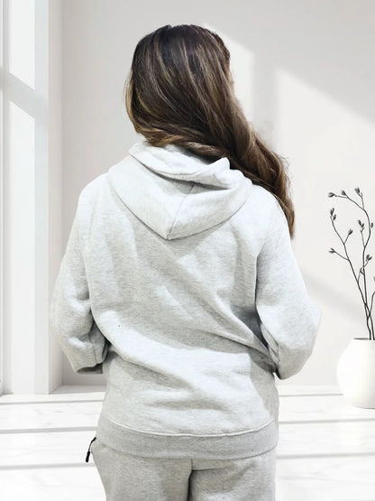 Back Details of Grey Nxtwears Zipper Hoodie by Female Model