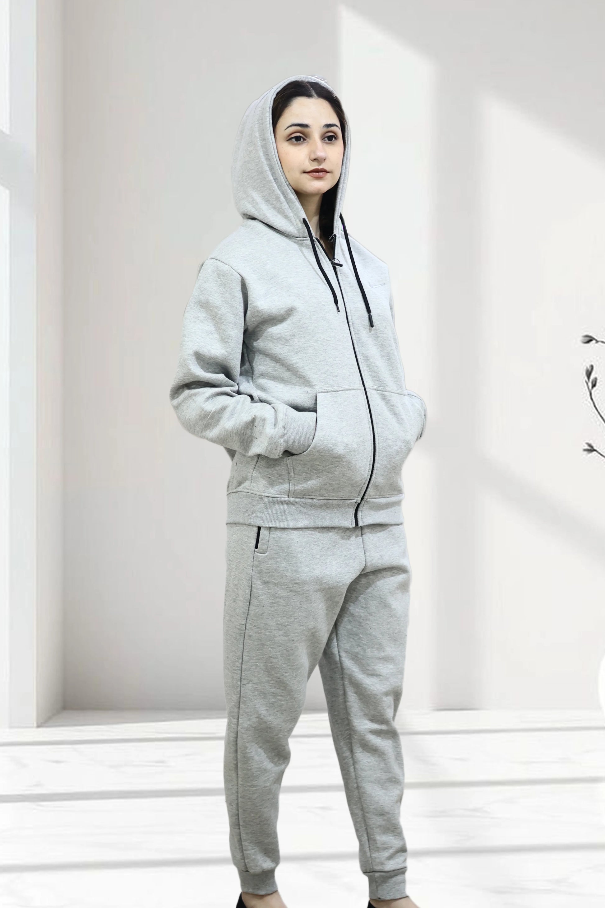 Nxtwears unisex Grey hoodie and pajama set for Female Side