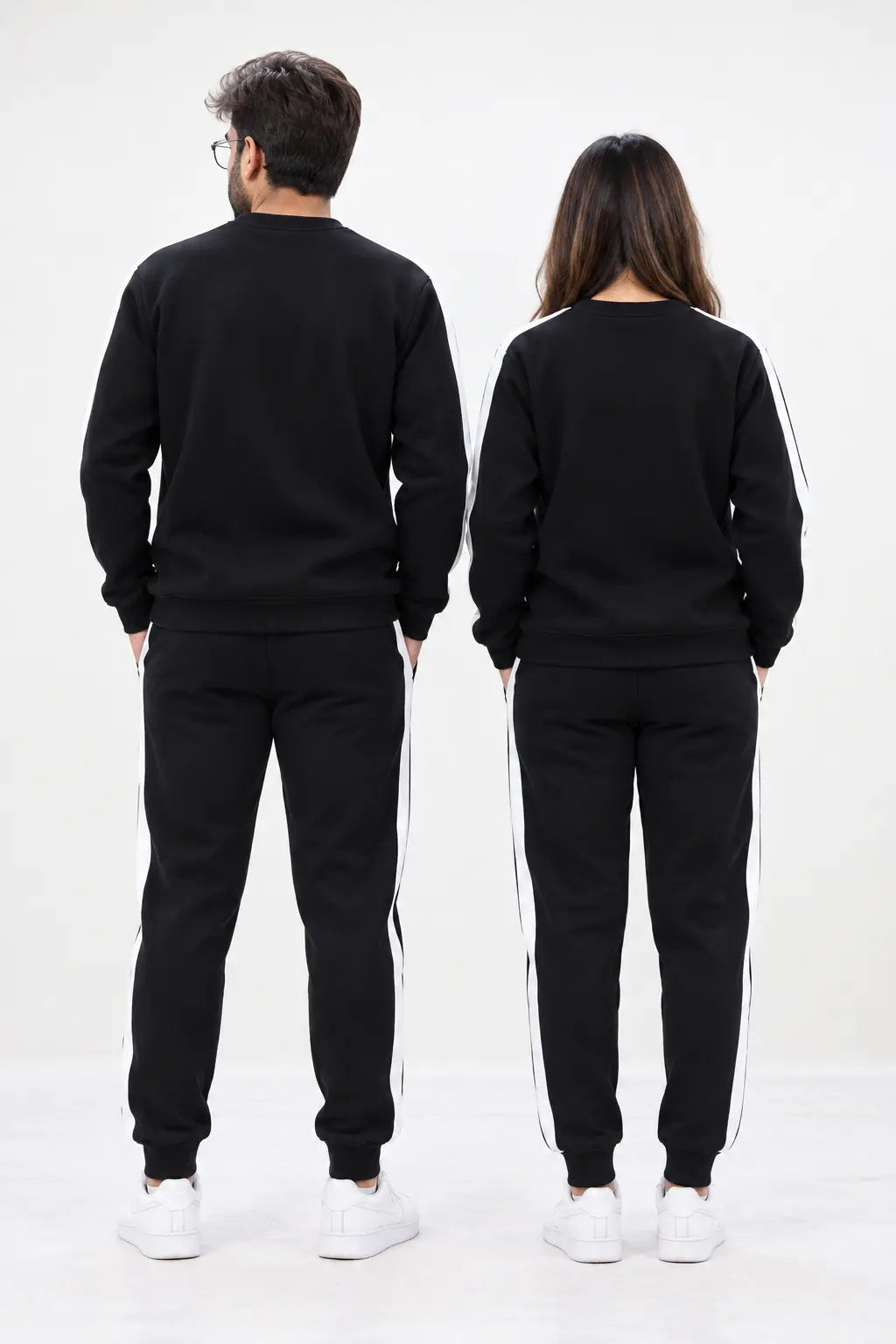 Nxtwears Winter Unisex Black Co-ord Set with White Stripes Tracksuit