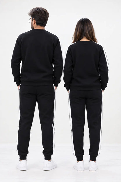 Nxtwears Winter Unisex Black Co-ord Set with White Stripes Tracksuit