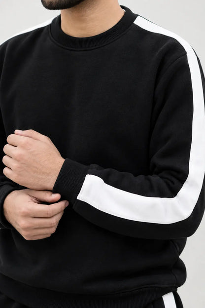 Nxtwears Winter Unisex Black Co-ord Set with White Stripes Tracksuit