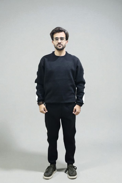 Nxtwears unisex black winter sweatsuit with white stripes  front view men