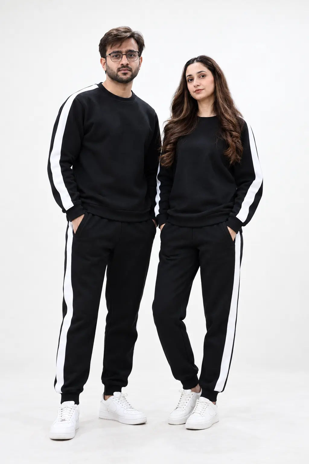 Nxtwears Winter Unisex Black Co-ord Set with White Stripes Tracksuit