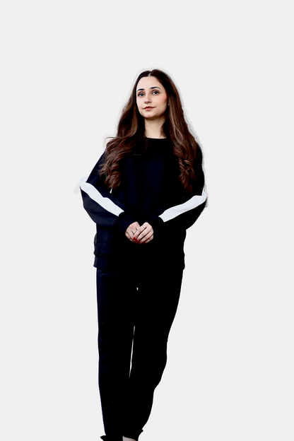 Nxtwears Winter Unisex Black Co-ord Set with White Stripes Tracksuit