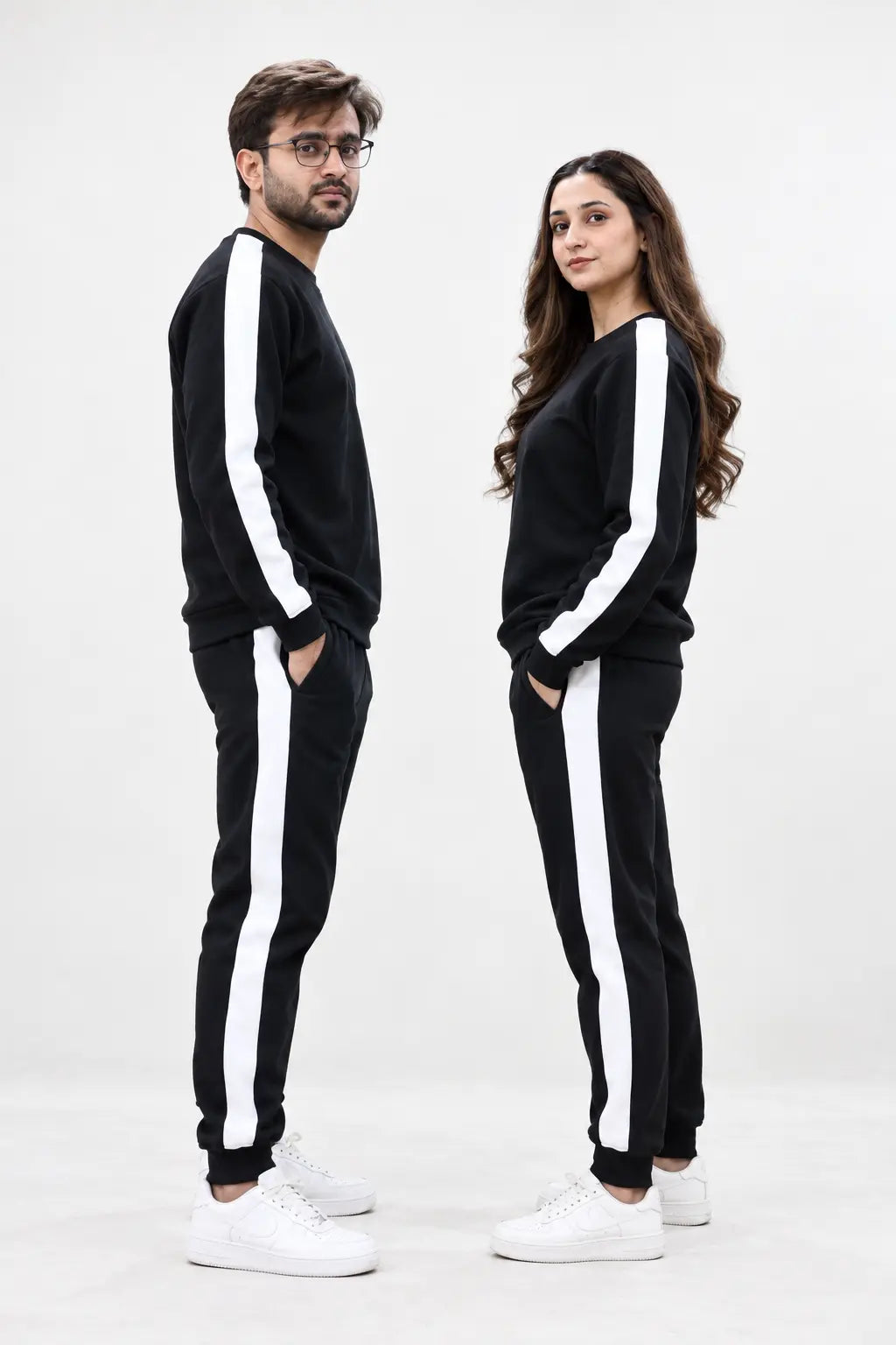Nxtwears Winter Unisex Black Co-ord Set with White Stripes Tracksuit