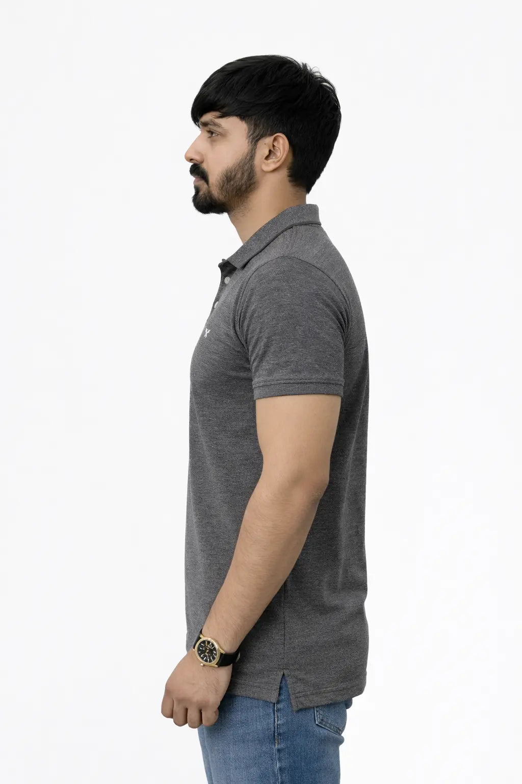 Men wearing Charcoal grey Polo shirt for side view