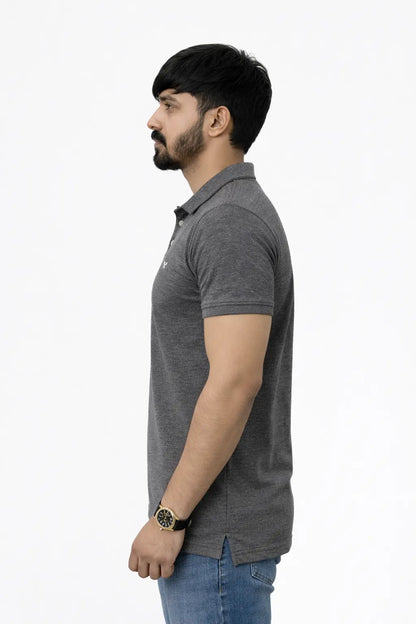 Men wearing Charcoal grey Polo shirt for side view